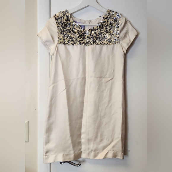 Vera Wang Lavender Label Embellish Trim Silk Sequin Confetti Ivory Yolk Dress 0 - Picture 2 of 16